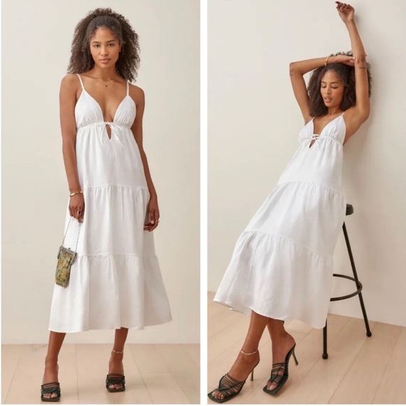 Reformation Odella Dress White Linen Size L - Picture 1 of 16